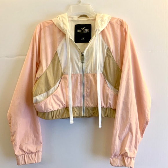Y2K, Hollister ladies windbreaker, full zip, pink/tan/white hoodie - Picture 2 of 11